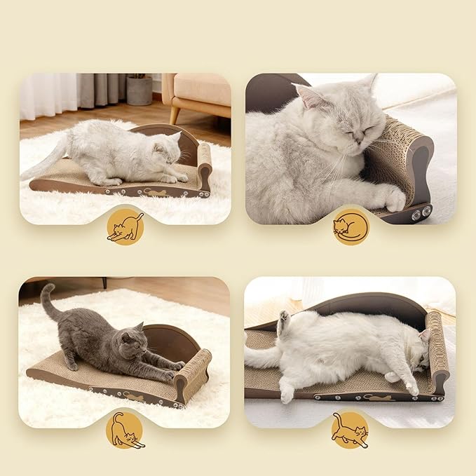 Cat Scratching Board Bed, with Corrugated Cardboard, 68x25x20.8cm, Bedroom Cat Lounge, Kitten Scratcher Bed, Protects Furniture from Claws, for Living Rooms, Bedrooms, Or Balconies