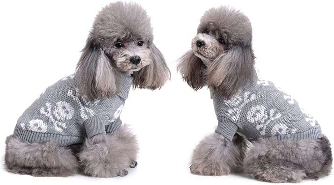S-Lifeeling Skull Dog Sweater Holiday Halloween Christmas Pet Clothes Soft Comfortable Dog Clothes - Grey