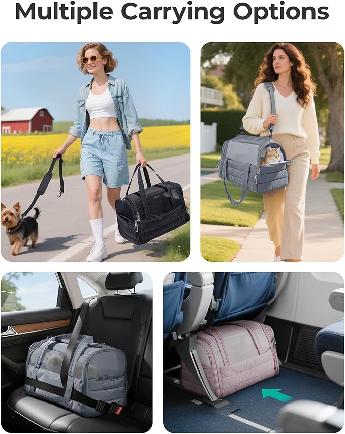 BAGSMART Cat Carrier: Soft-Sided Pet Carrier for Small Medium Cats Dogs Puppy Quilted Collapsible Puffy Travel Bag Up to 20 Lbs Sage Green