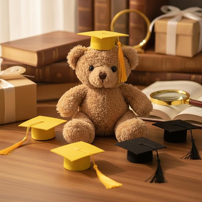 Mini Graduation Caps with Tassel, 2 Pack Gold and Black Mini Graduation Caps, Small Animal Bachelor Hats for Adjustable Pet Graduation Photo Props Cat Dog Holiday Costume Accessories