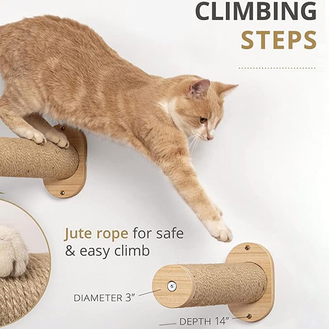 Cat Wall Furniture, Cat Wall Steps with Hemp Rope Covered, Cat Wall Stairs, Wall Mounted Cat Hammock, Cat Shelves for Sleeping, Climbing and Lounging (Color : 4-Layer Ladder)