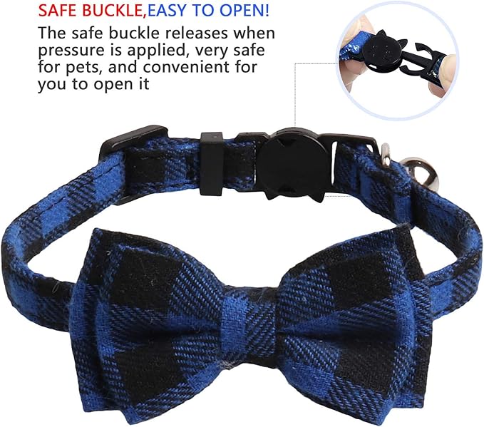 2 Pack/Set Cat Collar Breakaway with Cute Bow Tie and Bell for Kitty and Some Puppies, Adjustable from 7.8-10.5 Inch