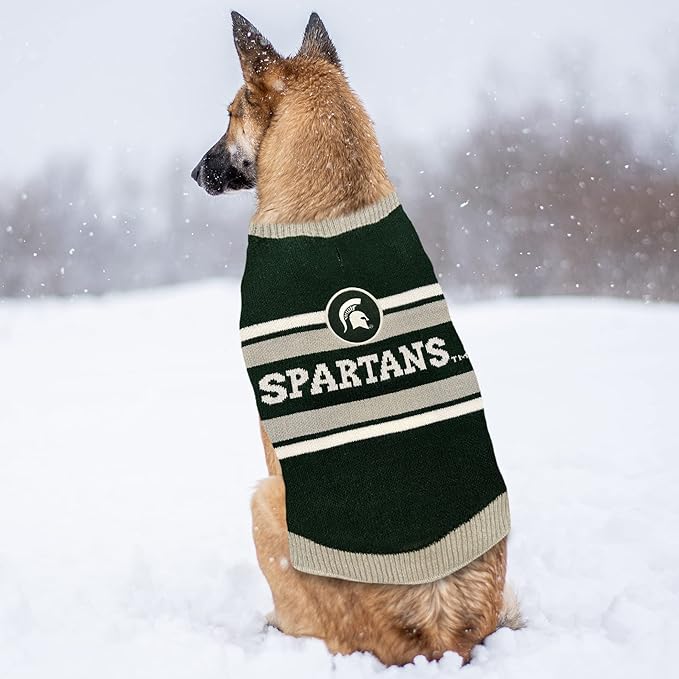 NCAA Michigan State Spartans Dog Sweater, Size Small. Warm and Cozy Knit Pet Sweater with NCAA Team Logo, Best Puppy Sweater for Large and Small Dogs