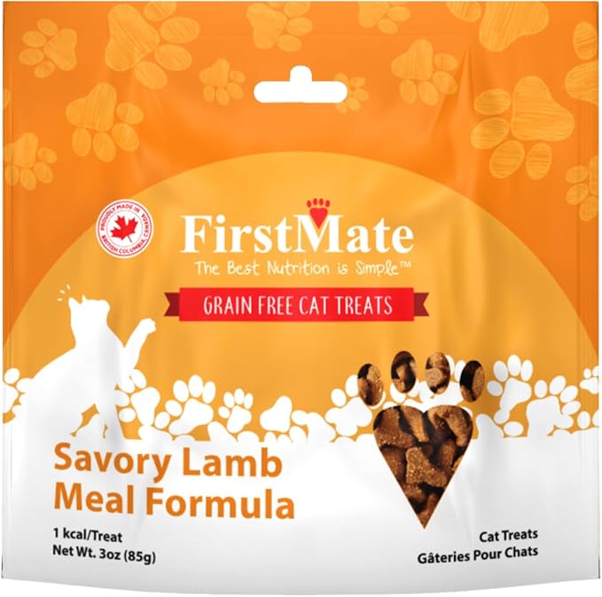 FirstMate Savory Lamb Formula Cat Treats – Grain Free, High Protein, Limited Ingredient, Low Calorie Training Reward – 3 oz Bag