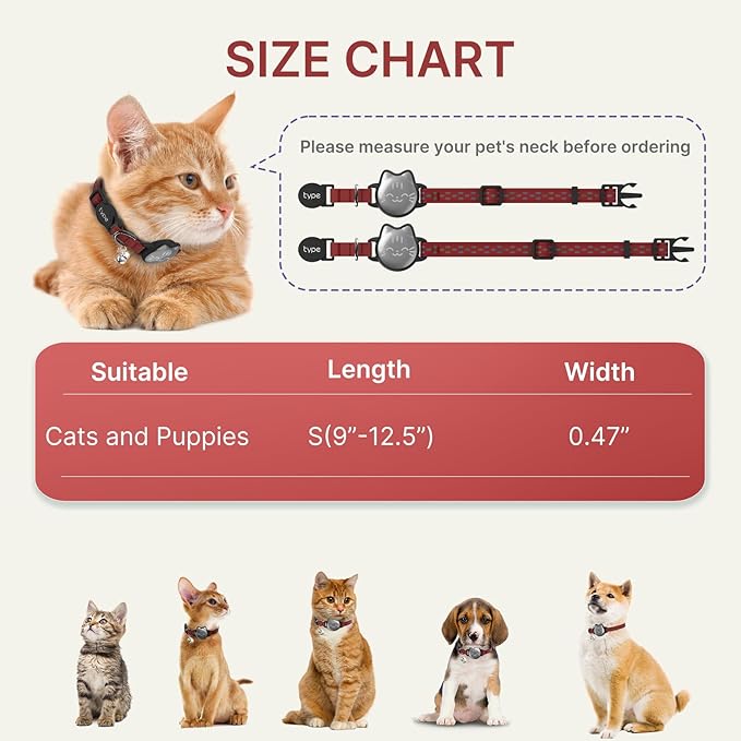Waterproof Airtag 2nd & 1st Cat Collar, Breakaway Cat Airtag Collar with Luminous & Reflective Pattern Strap, Lightweight Kitten Collar for Apple Air tag, Hidden Holder for GPS Tracker - Cats, Kittens