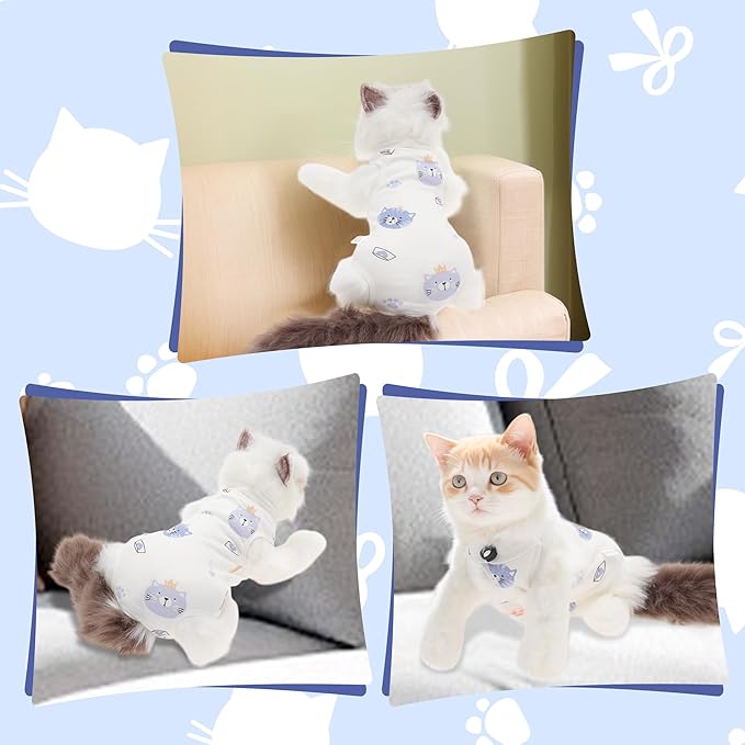 Soft and Breathable Cat Recovery Suit for Post-Surgery Care - Prevents Wound Licking - Size S, White