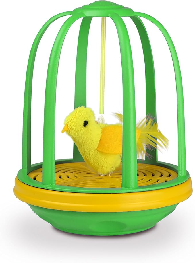 Pet Zone Caged Canary Electronic Action Bouncing Bird Cat Toy with Real Bird Sound, Pack of 1