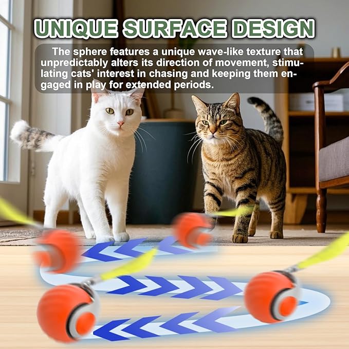 Speedy Cat Tail Toy 2.0,USB Rechargeable Smart Interactive Cat Ball,Automatic Moving Ball Toy for Indoor Cats, Replaceable Tail（2PCS）