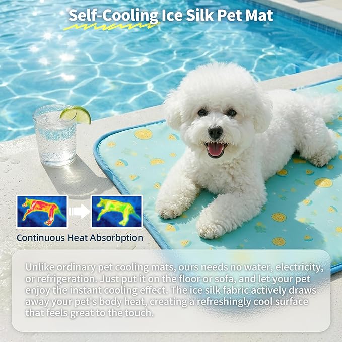 NWK Pack of 4 Pet Cooling Mat -Q-Max>0.345 Ice Silk Cooling Mat for Dogs & Cats Portable & Washable Pet Cooling Blanket, Car Seats, Beds for Summer (4pcs, Green Fruit, 20'' X 16'' X 0.3'')