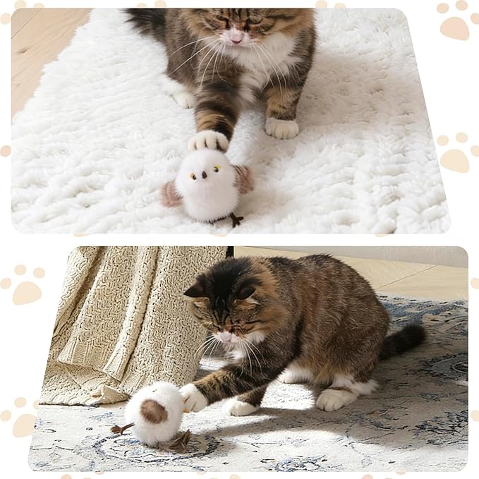 Cat Toys Flapping Bird Titmouse, Interactive Cat Kicker with 3 Modes, Touch Activated, Catnip Pouch, USB Rechargeable, Washable Plush Cover for Indoor Cats