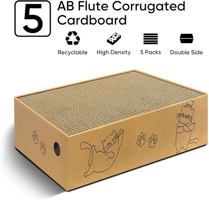 Cat Scratcher, 5 Packs in 1 Cardboard Box Cat Scratching Pad for Indoor Cats and Kitten, Cat Scratch Pad to Protect Furniture, Large Size