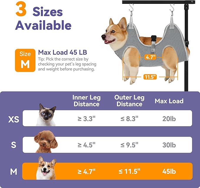 niffgaff Adjustable Dog Grooming Arm with Clamp, 26″–40″ Height, M Hammock with Back Buckle, No-Sit Grooming Restraint for Small & Medium Dogs