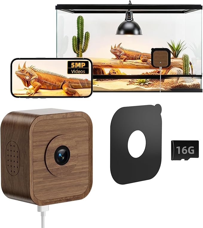 5MP Aquarium & Terrarium Camera, WiFi Pet Camera with Color Night Vision, Daily Time-Lapse Video, 120° Wide-Angle Anti-Glare Lens, AI Motion Alerts, Easy Magnetic Install for Fish, Reptiles, Insect