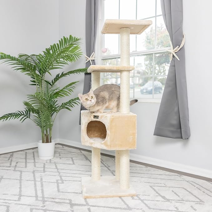 Aeromark 3 Tier Cat Tree, Armarkat Real Wood Scratch furniture A5201, Beige