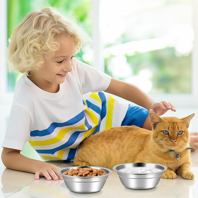 Stainless Steel Cat Bowls, 20 Pcs Cat Food Bowls Cats Feeding Dishes, Whisker Fatigue Cats Bowls Small Pet Bowls for Dogs Cats and Other Small Animals, 5.5 Inch