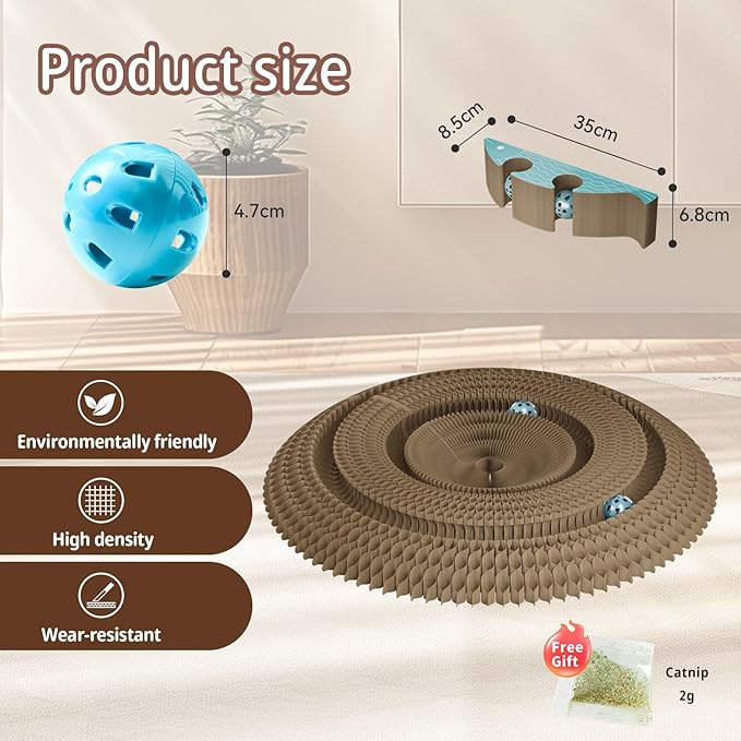 Kitty Curls Magic Organ Cat Scratching Board with 2 Bell Ball,Foldable Accordion Kitty Cat Scratcher,Corrugated Cardboard Scratching Pad,Blue Big Fish