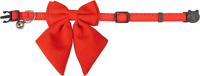 Cat Collar with Bow Tie Bell Breakaway Kitten Small Pet Safety Solid Wedding Basic Pure Color Suede Soft Adjustable Sailor Bow-[1pc] Red