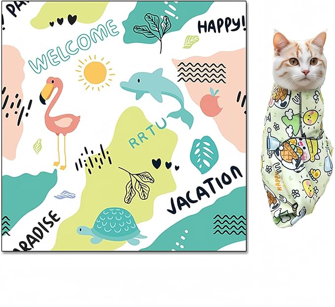 Cat Wrap for Cutting Nails Cloth Burrito Wrap for Nail Clipping,Scratch and Escape Prevention,Multi-Purpose Swaddle Wrap Pet Worker (Dolphin + Flamingo, 21.65inchx21.65inch)