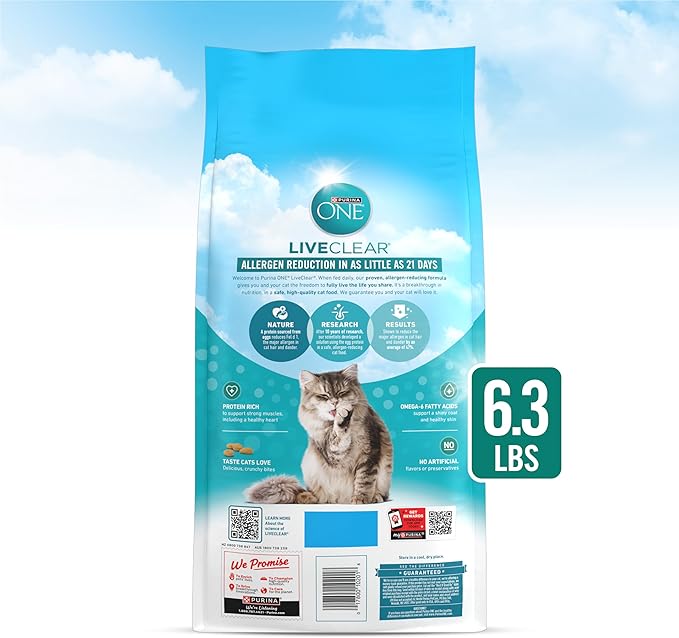 Purina ONE LiveClear Allergen-Reducing Cat Food Dry Formula with Real Chicken As The Number One Ingredient - 6.3 lb. Bag