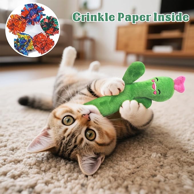 Catnip Cat Toys Cactus Crinkly Sound 5 Pack Interactive Chew Kitten Cat Toys for Indoor Cats Exercise Cat nip Toy to Stimulate Play & Reduce Boredom