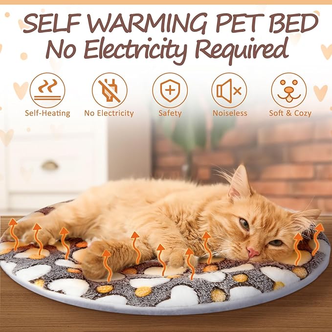 VitalCozy 2 Pack Self Heating Cat Pad Self Heating Cat Bed Machine Washable Heat Pet Mat Reversible Body Thermal Warm Round Dog Bed Crate Blanket for Feral and Indoor Cats(16'',Heart)