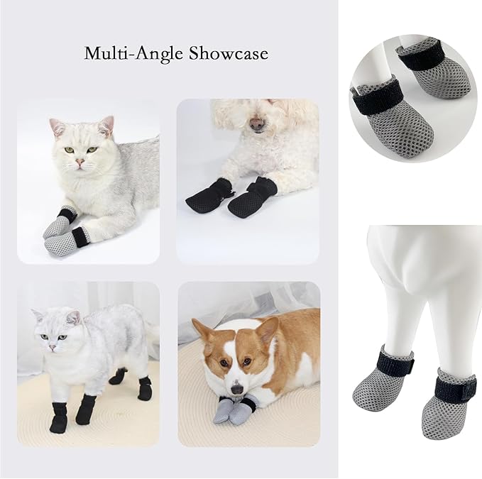 4Pcs Cat Scratch Cover for Nursing Rehabilitation, Adjustable Cat Bath Gloves, Anti-Scratch Pet Grooming Booties for Bathing