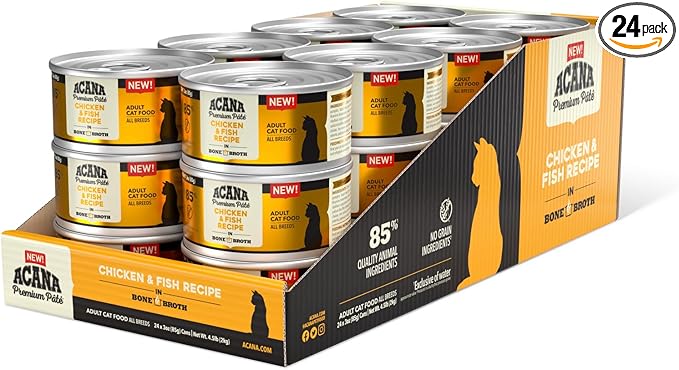 ACANA Premium Pate Wet Cat Food in Bone Broth Chicken + Fish Recipe 3oz Cans (24 count)
