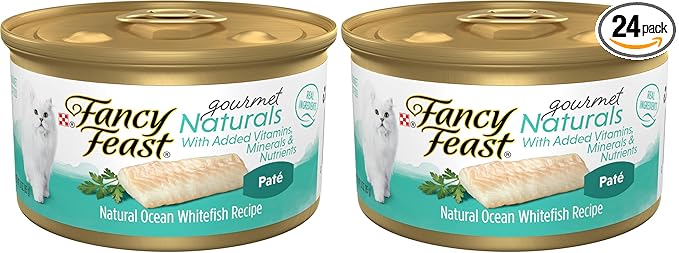 Fancy Feast Purina Wet Cat Food Pate Gourmet Naturals Ocean Whitefish Recipe - 3 oz. Cans,(Pack of 24)