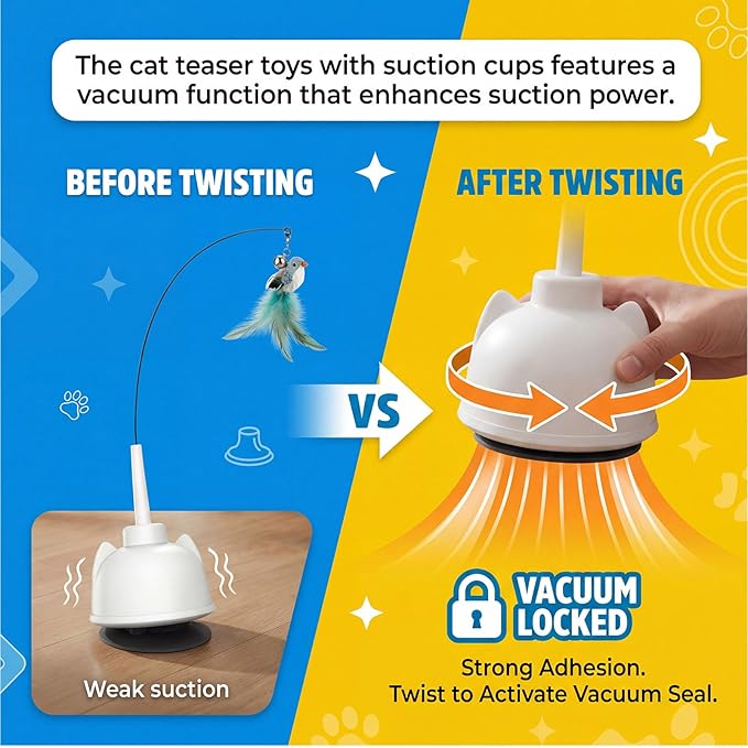 2 in 1 Electric Cat Wand Toy Interactive Cat Toys for Indoor Cats 360° Flying Bird Cat Toy, 2-Speed Fly Cat Chase Toy Automatic Cats Toys with Self ON/Off Suction Cup Electric Cat Teaser Wand