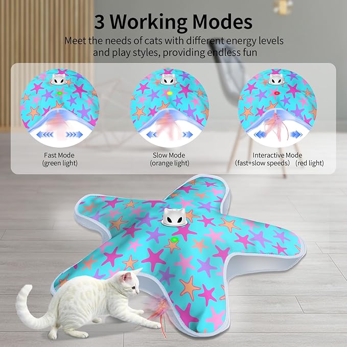 Rechargeable Interactive Cat Toys, Automatic Cat Toy for Indoor Cats, Durable Hide and Seek Cat Toy with Moving Concealed Feathers, Touch Activated Kitten Toys Cat Exercise Toys, Blue Purple Cover