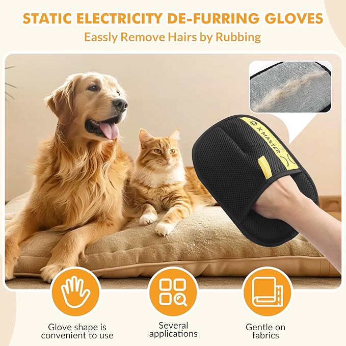 Wortade 3Pcs Pet Hair Removal Glove for Cats & Dogs, Efficient Grooming Gloves for Pet Hair, Cat Grooming Gloves for Hair Removal, Magic Pet Grooming Glove for Couch, Furniture, Carpet, Curtain 2L1S