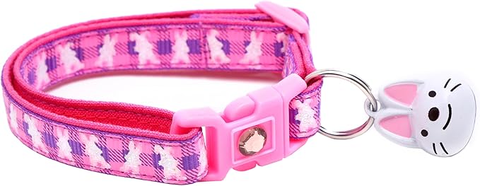 Easter Bunnies on Plaid Cat Collar with Bell | Safety Breakaway Collar | Adjustable Large Size or Kitten Collar (Purple, Small(10lbs & Less))