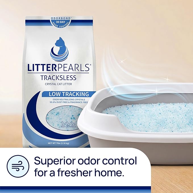 Litter Pearls Tracksless Unscented Non-Clumping Crystal Cat Litter with Odorbond, 10.5 Pounds
