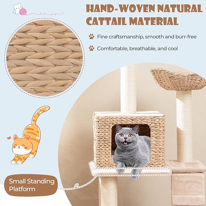 Tangkula Modern Cat Tree, 48 Inch Multi-Level Cat Tower with Sisal Scratching Posts, Cattail Fluff Condo & 2 Perches and Climbing Ladder, Aesthetic Cat Tree with Washable Cushions for Indoor Cats