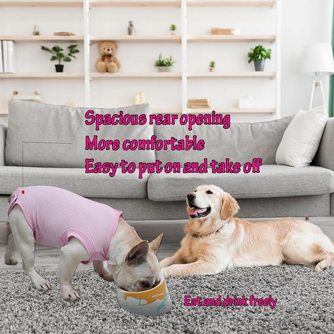 Dog Recovery Suit Pink Female Spay Surgical Large Shirt, Male Surgery Recovery Suit,Pink-White Striped L
