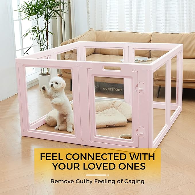 EVERFRONT Clear Acrylic Dog Playpen - Clear Dog Play Pen - Easy Assemble Acrylic Dog Playpen - Puppy Playpen, Cat Playpen, Small Animal Playpen, Dog Play Pen Indoors