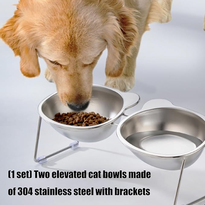 Double Bowl Elevated Cats Feeders Stainless Steel Bowls Ergonomic Feeders for Dog Health Eating Watering Stainless Steel Pet Feeding Bowls