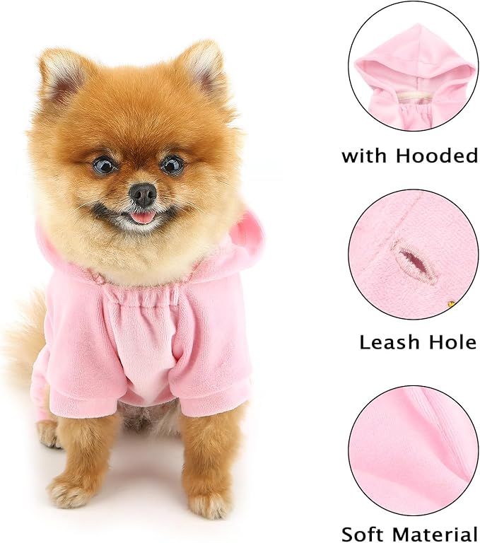 Girl Dog Clothes for Small Dogs Cute Doggie Outfits Rhinestone Crown Stretchy Puppy Pajamas Soft Velvet Hoodie 4 Legged Jumpsuit Lightweight Pet Tracksuit Cat Apparel Leash Hole