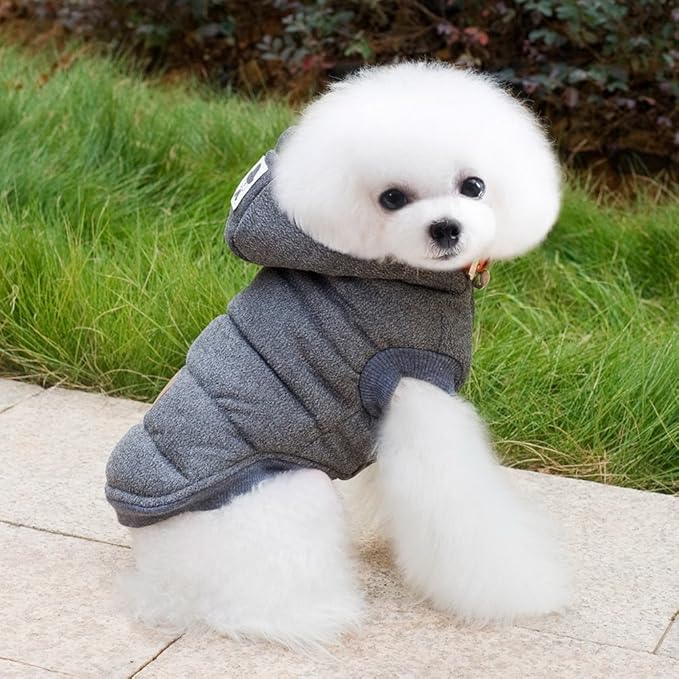 Fleece Dog Hoodie Winter Coat for Small Boy Dog Cat Puppy Cotton Hooded Jacket Chihuahua Clothes Grey XL