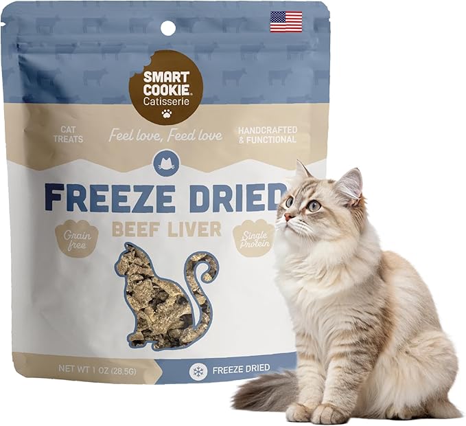 Smart Cookie Beef Liver Freeze Dried Cat Treats – Single Ingredient, High-Protein Snacks for Picky Cats – 100% Pure Beef Liver, No Fillers or Additives, Made in the USA – 1oz