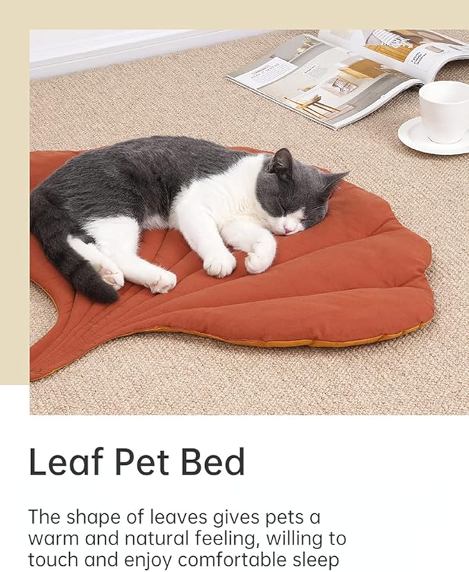 Cat Mattress Leaf Shape Cat Nest Cat and Dog Double-Sided Available Floor Mat Cover Pad Warm and Comfortable Cartoon Cat Bed Indoor Warm Accessories (Ginkgo Leaves)