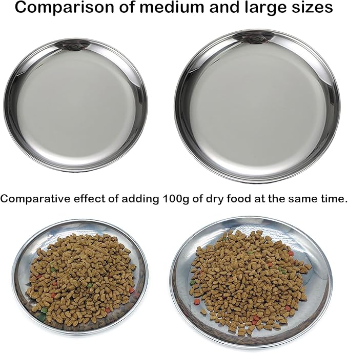 Cat Food Plate - Stainless Steel Bowls Dishes Relief Whisker Fatigue Cat Plates Shallow Bowl with Non-Slip Mats for Wet Food (7.9 Inch)