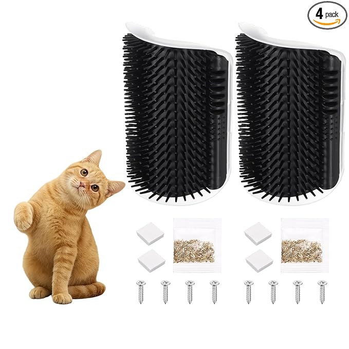 Self Grooming Cat Brush, Cat Self Groomer Scratcher with Catnip Softer Scratchers Wall Corner Groomer Massage Combs(4Pcs, S, Black) for Long Short Fur Pets/Kittens/Puppies