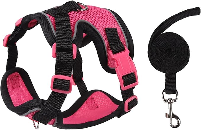 Cat Harness and Leash Set for Walking – Escape-Proof Reflective Vest for Cats and Small Dogs, Adjustable Soft Air Mesh with Pressure-Reducing Design, 4.92ft (Black & Rose, M)