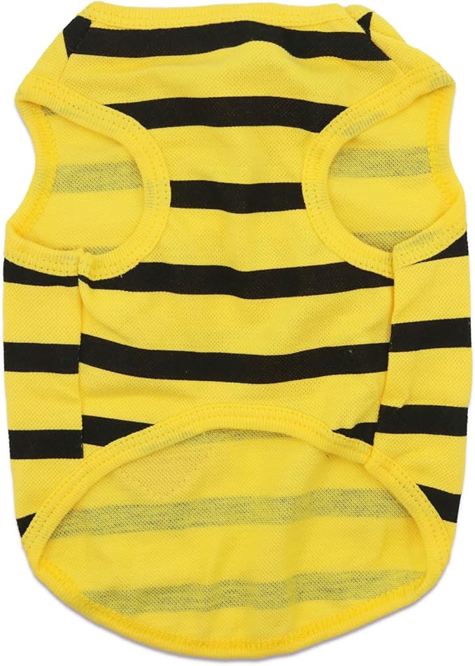 Pet Dog Striped T-Shirt Dogs Cats Cotton Vest Spring Summer Pet Apparel Tee Shirt Suitable for Small Medium Large Pets French Bulldog Bichon Clothes, Yellow, X-Large