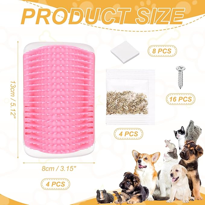 Self Grooming Cat Brush, Cat Self Groomer Scratcher with Catnip Softer Scratchers Wall Corner Groomer Massage Combs (2Pcs, S, Pink) for Long Short Fur Pets/Kittens/Puppies