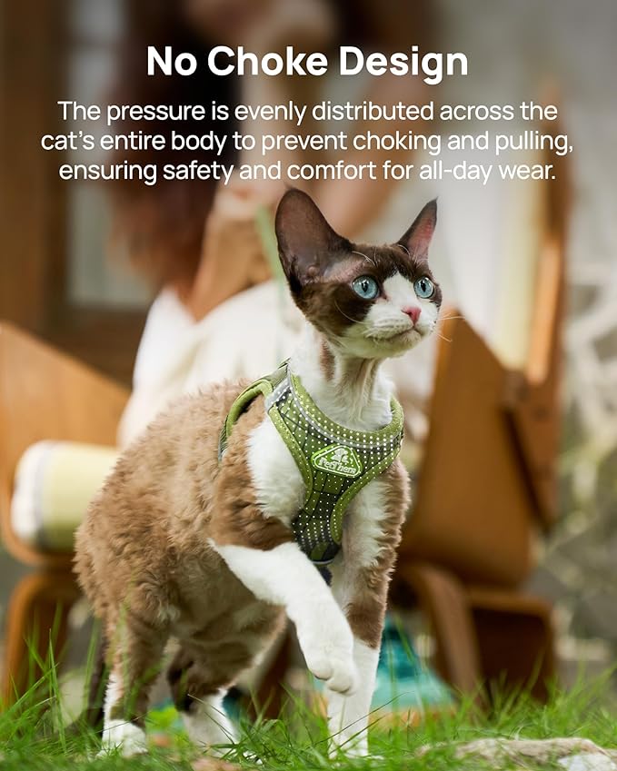 PetThem Upgraded Cat Harness and Leash Set - Step-in Escape Proof Adjustable Cat Harness, Comfortable Soft Lightweight, Reflective Harness for Walking, Travel, Camping (Growling Crocodile, XS)