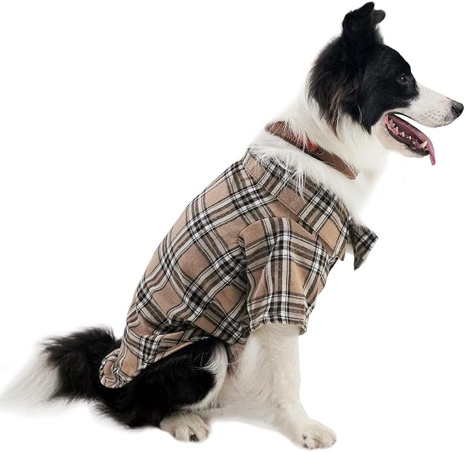 Pet Shirt Clothes for Dogs and Cats, Puppy Plaid Cotton Polo Shirts Adorable Casual Pet Apparel T Shirts (Khaki, 3X-Large)