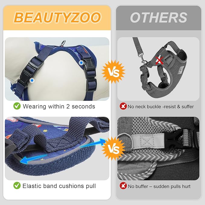 BEAUTYZOO Cat Harness and Leash for Walking, Escape Proof Soft Adjustable Vest Harnesses for Medium Large Cats, Easy Control Breathable Reflective Strips Jacket, Blue, M