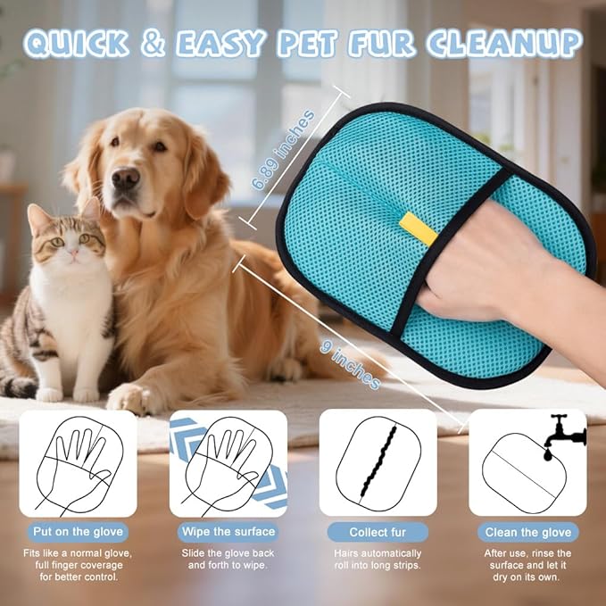 Pet Hair Removal Glove for Cats & Dogs,Newly Upgraded Upgraded Thickened Electrostatic pet Hairs Gloves, Magic Brush Pet Hair Remover Tool for Carpet, Couch, Clothing,Car Seat.（Blue）